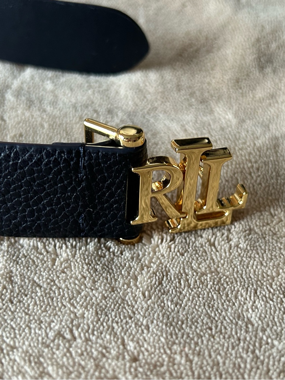 NWOT Lauren Ralph Lauren Skinny 1” Logo-Plaque Pebbled-Leather Belt in Blue